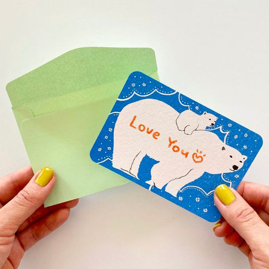 Miniature Message Cards -White Bear and Child- (set of 3 cards with envelopes)