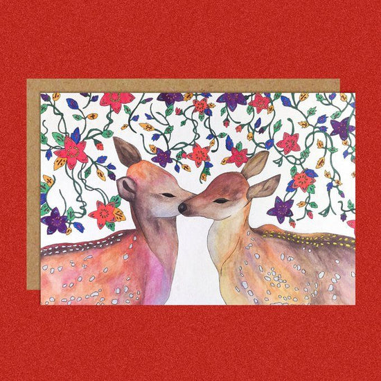 Dusty Animal Postcards 5-card set -Bambi -Crow -Giraffe -Rabbit -Elephant Family