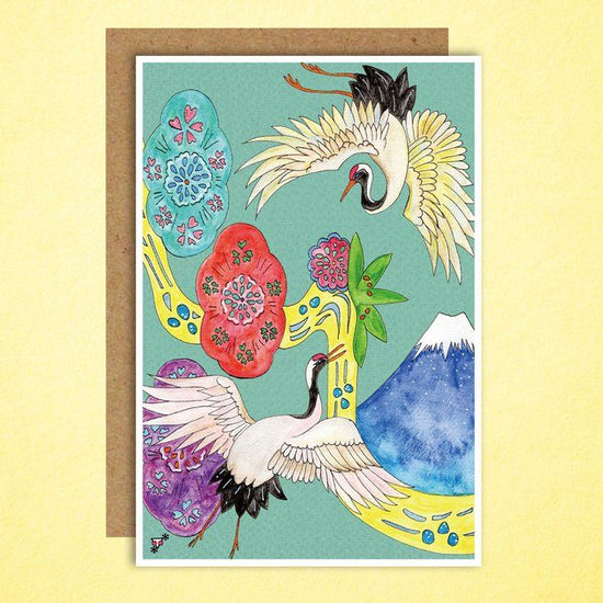 Postcard with a sense of Japan -Crane and Mt.
