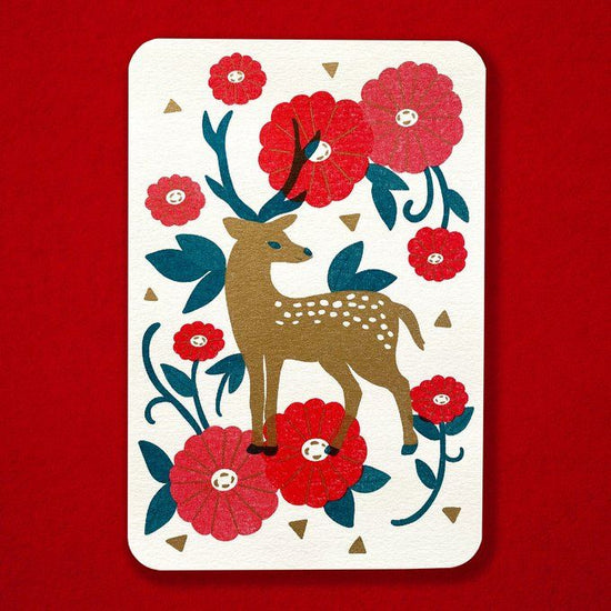 Winter greeting card, envelope set -Mr. Deer