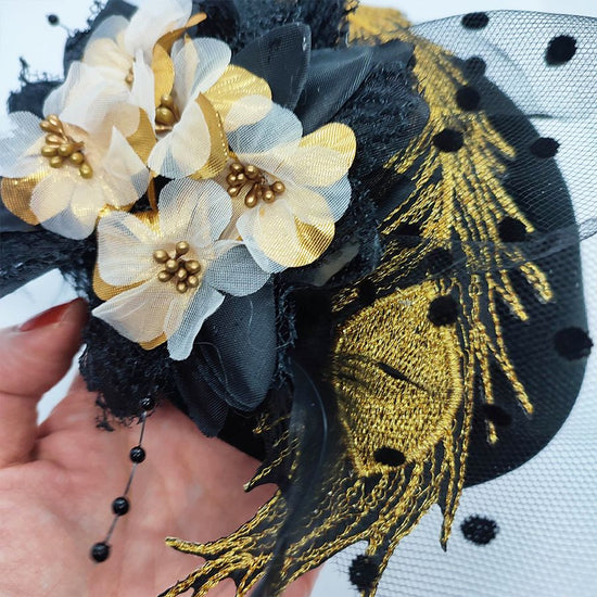 ◆flower and peacock mini hat 1. black