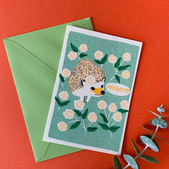 ARIGATO Card Envelope Set -Flowers and Hedgehogs