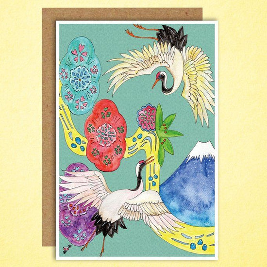 Set of 3 postcards with a sense of Japan -Crane and Mt.Fuji-Shiba and Cherry Blossom-Carp and Shadow