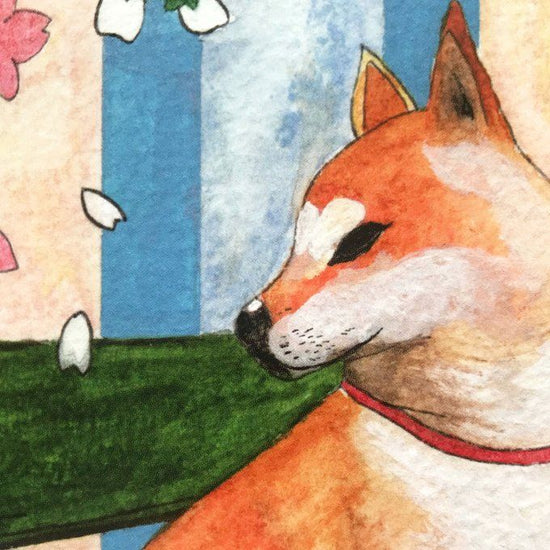 A4 Poster with a Japanese Feel - Shiba and Cherry Blossoms