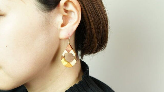 Marquetry drop Pierced earrings and Clip-on earrings