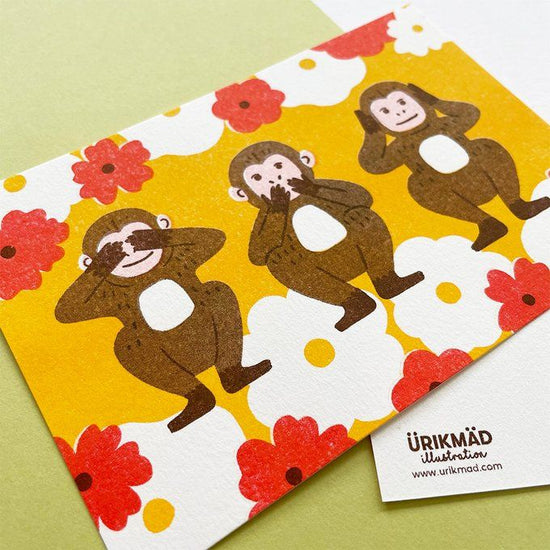 Three monkeys postcard