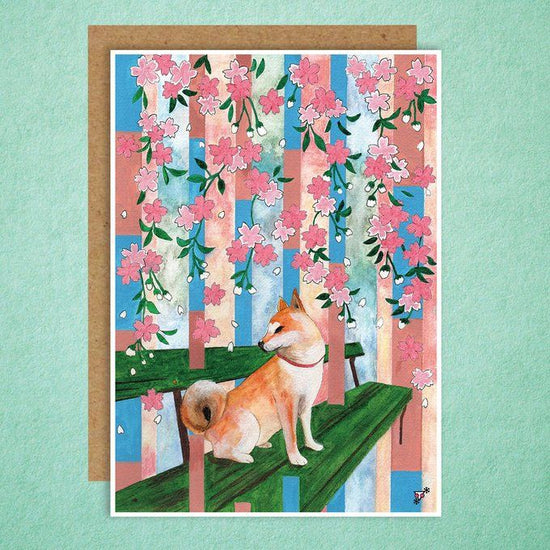Postcards with a Japanese feel - Shiba and Cherry Blossoms