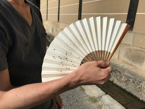 Kyoto folding fan, foil image1, white