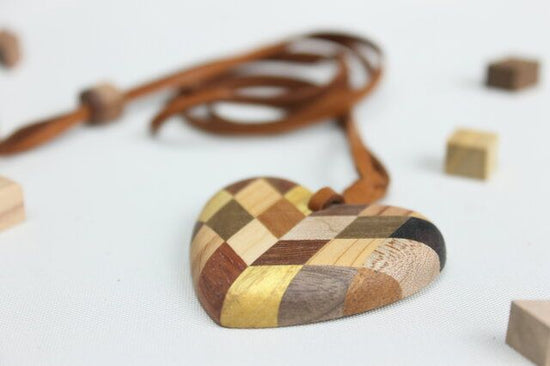 Marquetry heart pendant