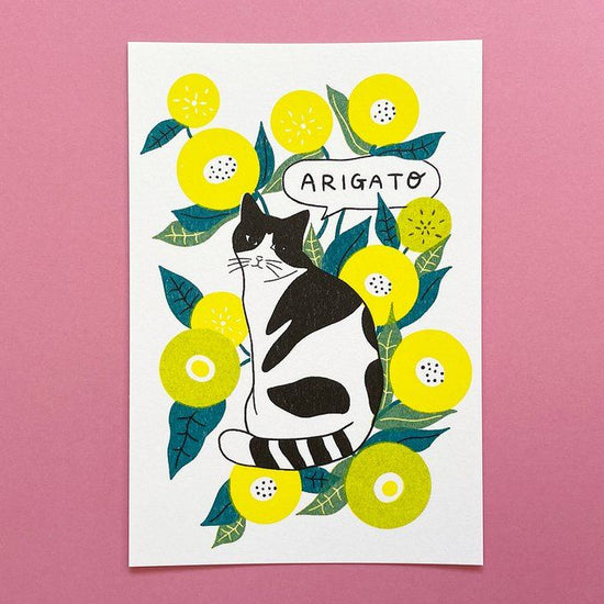 ARIGATO Card, Envelope Set -Flowers and Hachiware Cat- (Japanese only)