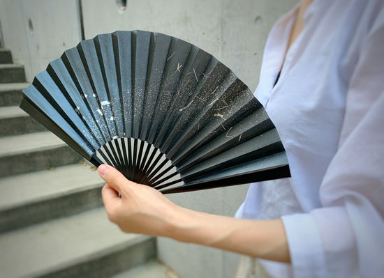 Kyoto folding fan, foil image1, black bone