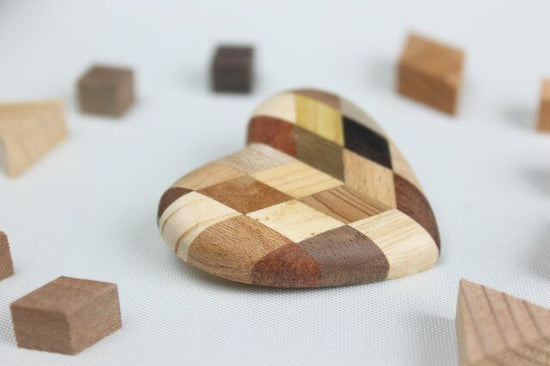 Marquetry heart brooch