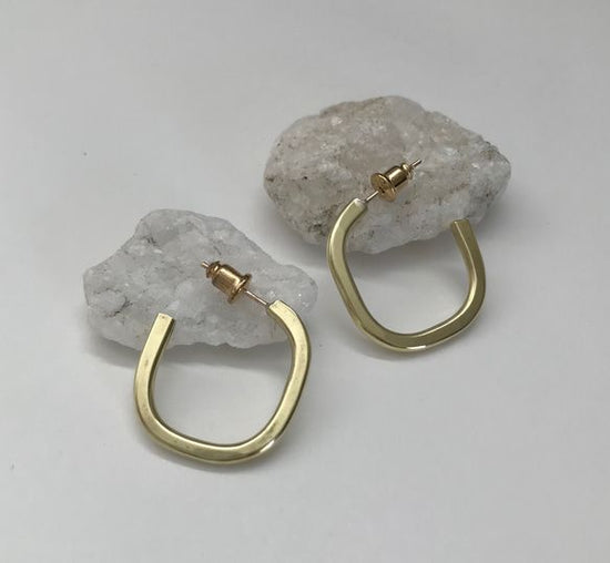 Brass] Flat square adult hoop pierced earrings/Clip-on earrings 14kgf core, allergy friendly (10k 18k post changeable)