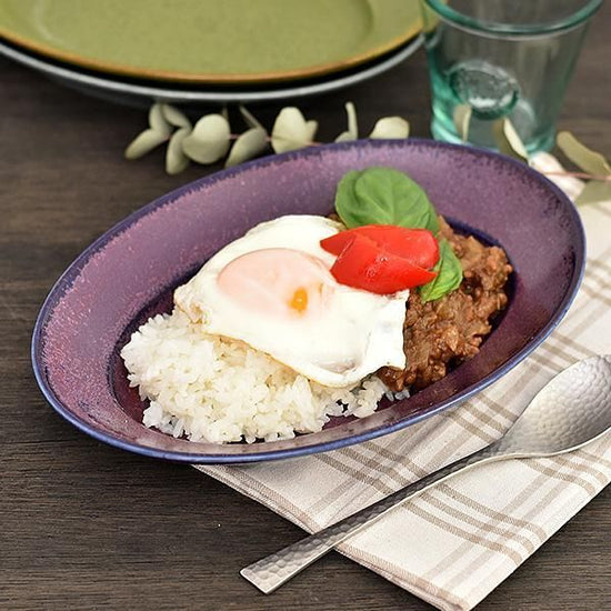 Violet 10" oval, purple, Western tableware, oval dish, shaped plate, made in Japan, Minoyaki, stylish.