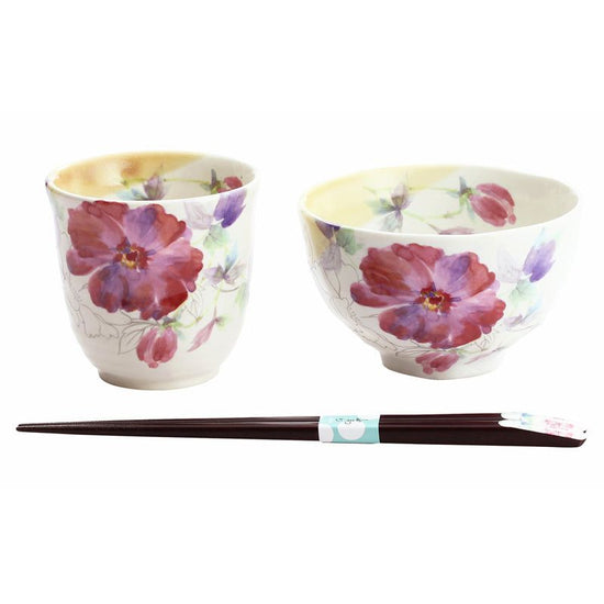 Flower Tsutsumi Rice Bowl / Teacup Peony with Tenpou Chopsticks (04274)