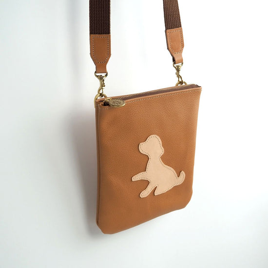 Zipper Mini Pochette [Dog Playing Hands] Genuine Leather Phone Shoulder Bag