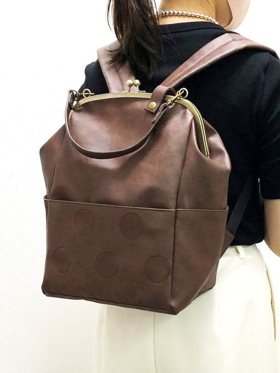 Dot Color Synthetic Leather Gusset Backpack