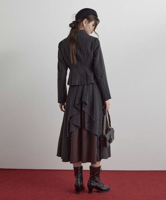 Back Check Ruffle Flared Skirt / an3 Limited [51DG02p003].