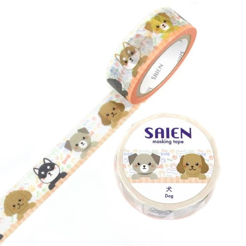 Kamiiso Sansho Masking Tape SAIEN – Dog Design, 15mm × 7m
