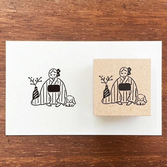 Stamp Marche – January Mar-chan Illustration Stamp in Kimono (Greeting), Seasonal Design