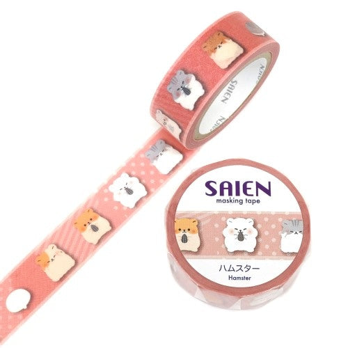 Kamiiso Sansho Masking Tape SAIEN – Hamster Design, 15mm × 7m