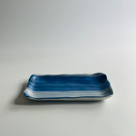 [Tada Tetsuo] Striped and striped design on a rectangular plate