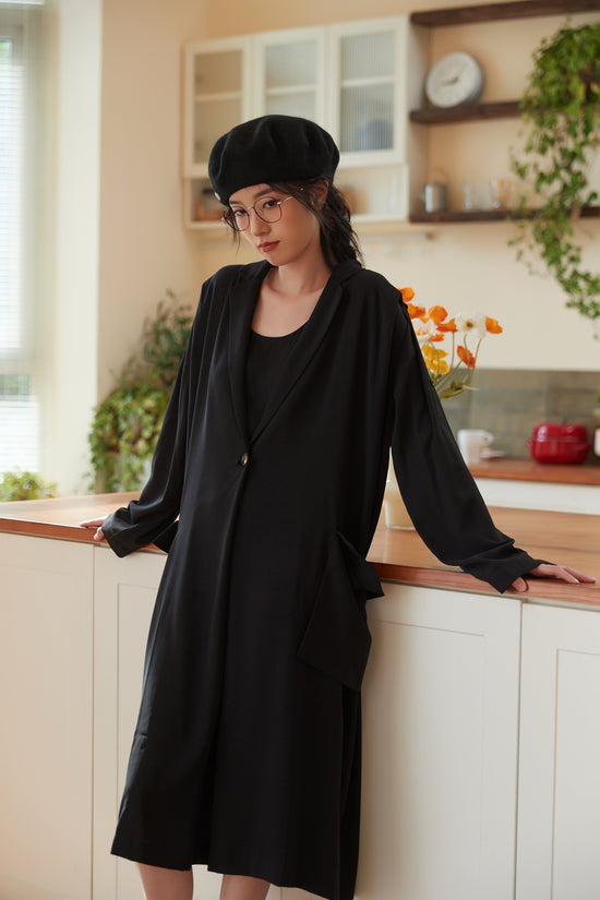 Faux Layered Long Sleeve Trench Dress