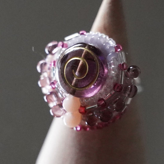 Also for scarf clasp! Chatty Ring 142 Free Size Beaded Embroidery Ring Swirl Capped Ring