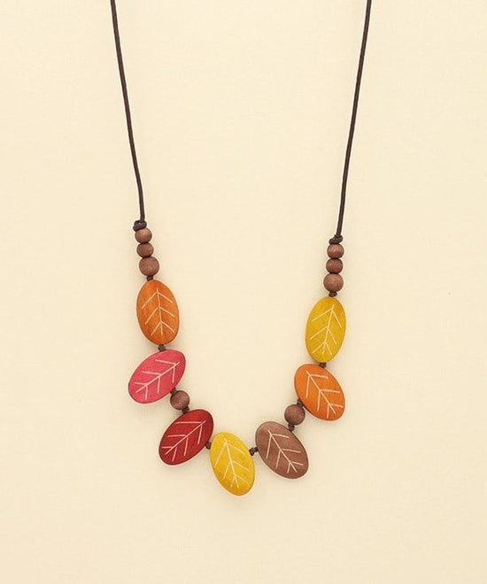 Wood Leaf Plate Necklace A24WPN054OR