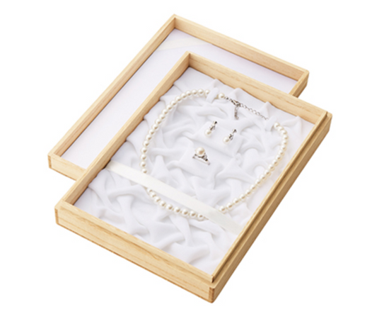 Paulownia Box Pearl Necklace Case for 3 rings, clip-on earrings and necklace set, plain lid type, KOTOBUKI series, 6 pieces, AR-NER188