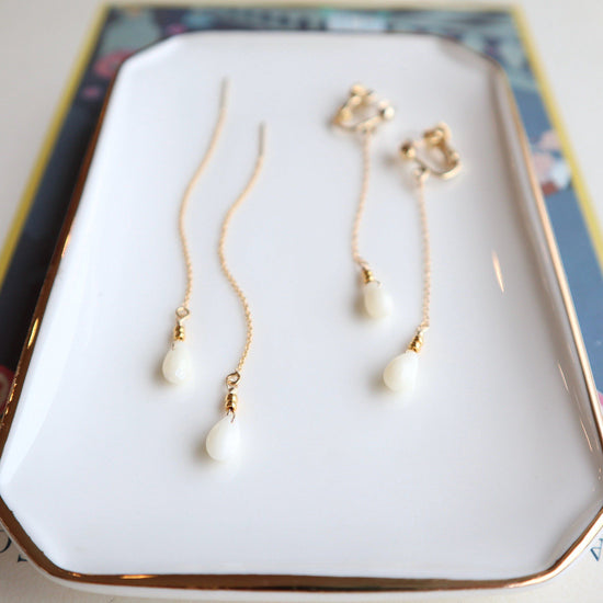 White coral long earring