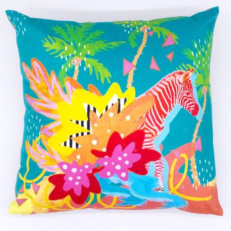 Explorer Cushion Covers, Set of 2 - Baby Zebra & Pink Palm