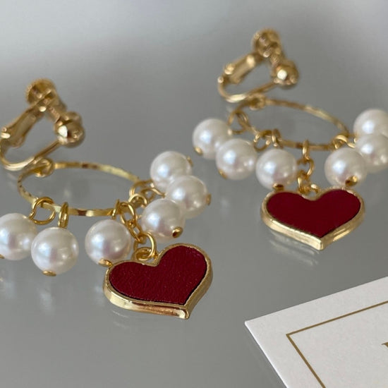 Pierced earrings and clip-on earrings with Hearts and Pearls