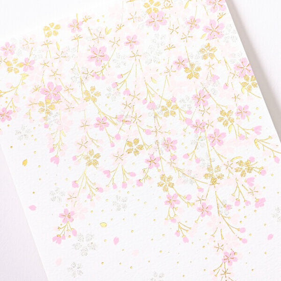 A greeting card featuring cherry blossoms.