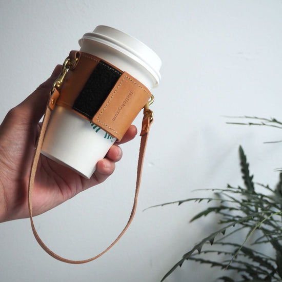 Adjustable Coffee Cup Sleeve (Biscuit Beige) Leather