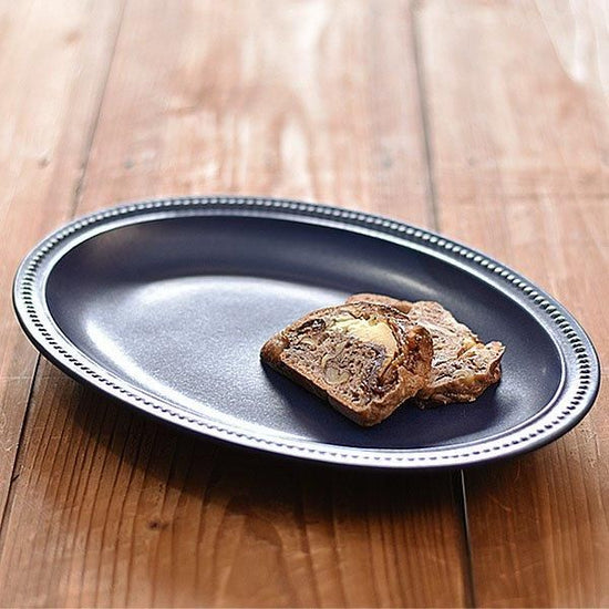 Navy Rim Dot 27 Oval Blue Type Western Tableware, Transformable Plate, Made in Japan, Minoyaki, Stylish, Modern