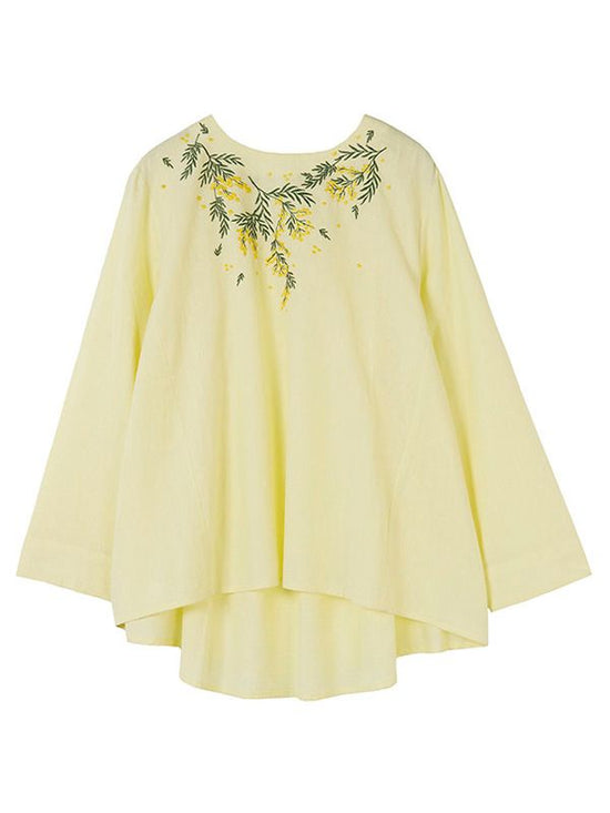 Mimosa Embroidered Cotton Linen Blouse (3 colors)