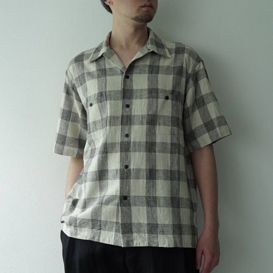 Linen/Cotton Amunzen Check Bowling Shirts(KINARI)