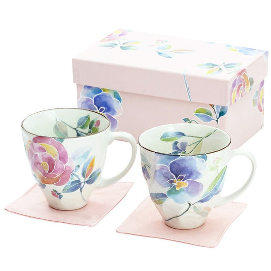 Flower Words Pair Mug Cups (01559)