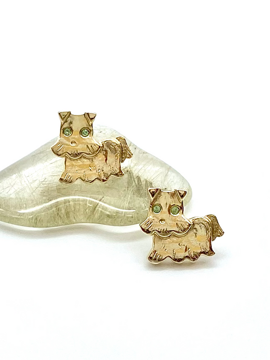 Romilly pierced earrings | puppy | gold