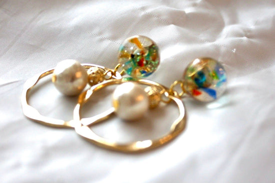 Suigetsu Hana Clip-on earrings with Ryukyu glass and cotton pearls