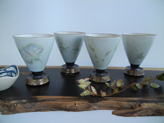Glass with floral motifs (Nininshi, earthenware brush, Hanamizuki, and Sweet Pea)