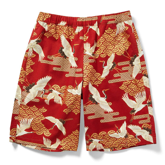 Japanese Pattern Half-Pants.Tsuru_red