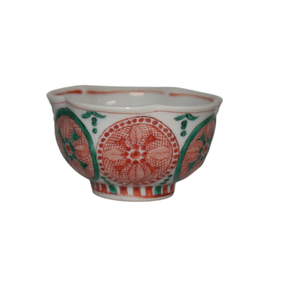 [Eisyou] Rinka (rounded flower) cup, red glaze, fine-painted in a circular pattern