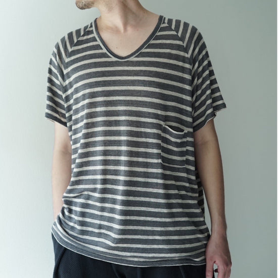 Linen Jersey Stripe Prisoner Shirts(CHARCOAL GRAY)