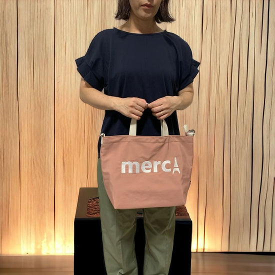 [smoky pink]2 way handbag with merci logo embroidery