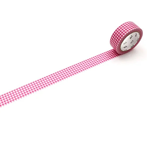 mt Masking Tape – Fine Gingham Check, Pink, 15mm×7m