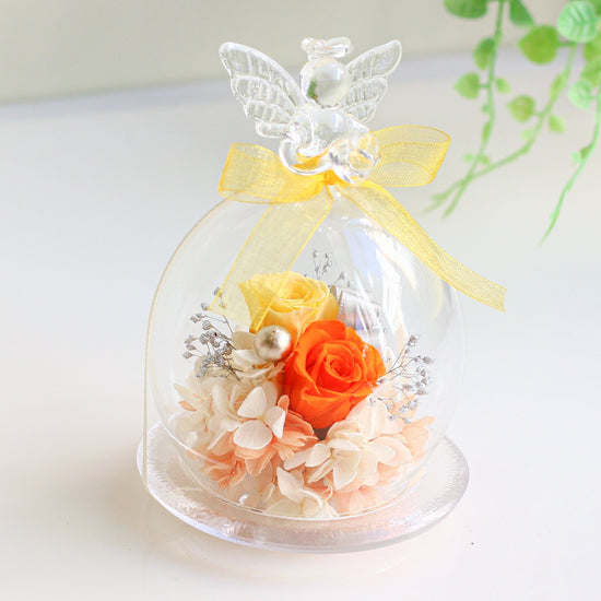 Flower arrangement, glass dome <yellow