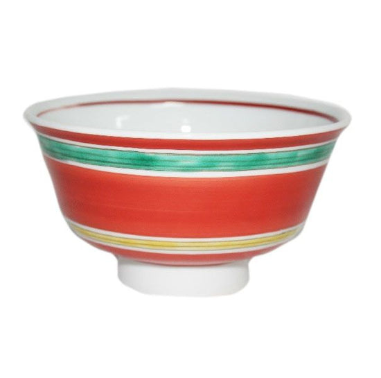 [Eisyou] (Lu) rice bowl, red glaze with design of koma