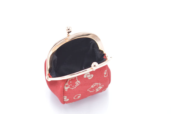 Kitty Inden Mame-Gamaguchi Coin Purse, Red/White, Apple Pattern